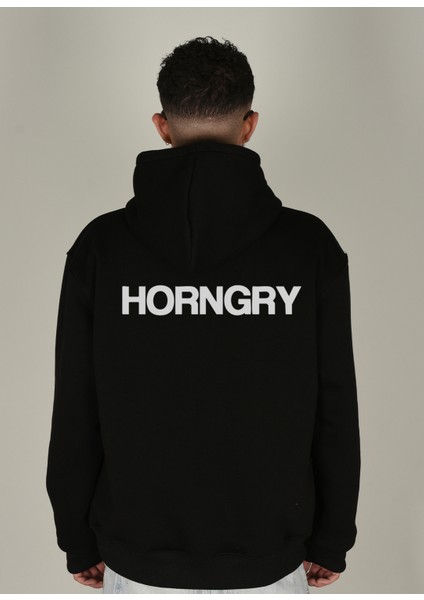 Horn Baskılı Kapüşonlu Sweatshirt