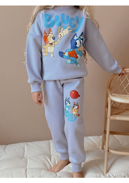 Bluey Dijital Baskılı Şardonlu 3 Iplik Sweatshirt-Eşofman Altı Kışlık Kız Çocuk Takım fiyatları