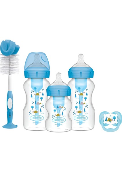 Dr Brown's Geniş Ağız Anti Kolik Options+ Pp Biberon Hediye Seti Mavi