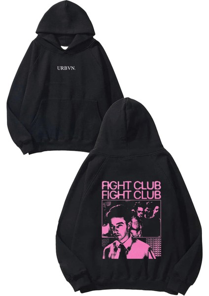 Fight Club Tasarım Baskılı Oversize Siyah Kapüşonlu Sweatshirt