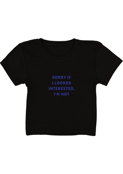 Sorry Baskılı Siyah Crop Top