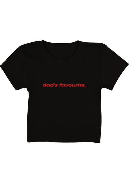 Dad Favorite's Baskılı Siyah Crop Top