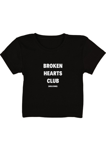 Broken Baskılı Siyah Crop Top