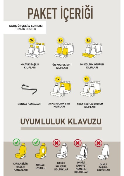 Mazda 3 Uyumlu Yarı Deri Oto Koltuk Kılıfı Ön/arka 5 Li Set Norm Siyah-Beyaz