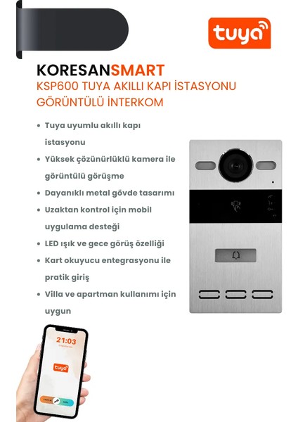 Tuya KSP600 Akıllı Kapı Istasyonu – Görüntülü Interkom