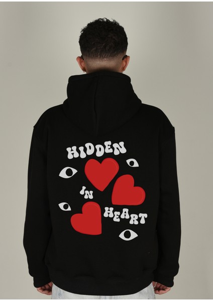 Heart Baskılı Kapüşonlu Sweatshirt