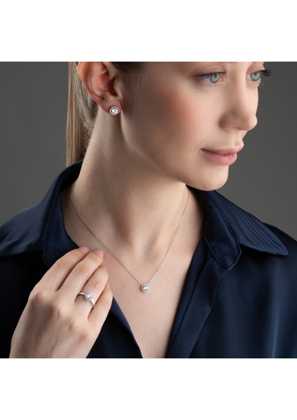 925 Ayar Gümüş Rodyumlu 3lü Tektaş Set