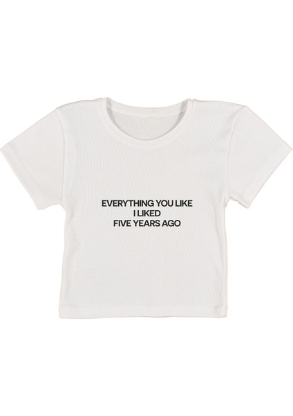 Everything Baskılı Beyaz Crop Top