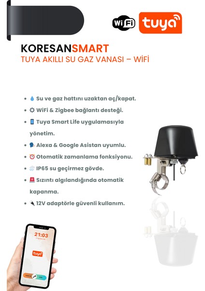 Tuya Akıllı Su Gaz Vanası – Wifi