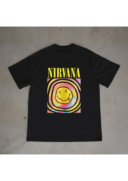 Nirvana 1 Tasarım Baskılı Siyah Oversize T-Shirt