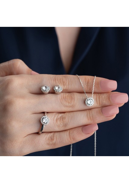 925 Ayar Gümüş Rodyumlu 3lü Tektaş Set fiyatları