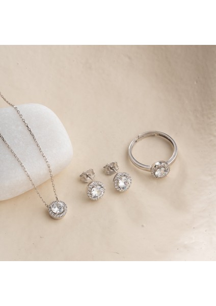 925 Ayar Gümüş Rodyumlu 3lü Tektaş Set modelleri