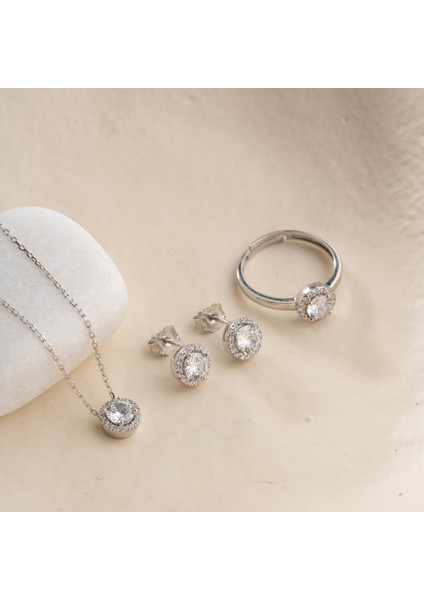 925 Ayar Gümüş Rodyumlu 3lü Tektaş Set indirimleri