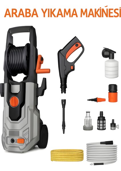 1100W 60 Bar 8 Metre Hortumlu Yüksek Basınçlı Yıkama Makinası Oto Motosiklet ve Bahçe Sulama Pompası modelleri