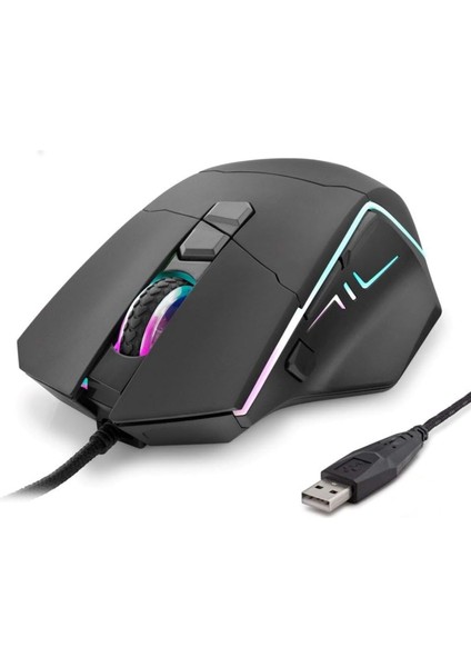 6500 Dpı Yüksek Hassasiyetli Shooter Oyuncu Mouse | Konforlu Ergonomik Yapı Rgb Aydınlatma | Siyah