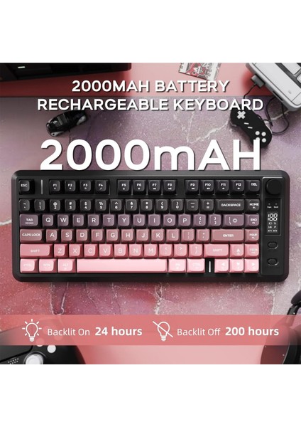 M75 Kablosuz Bt+2.4ghz OLED Tft Ekranlı Membran Reinbow Aydınlatmalı Gaming Oyuncu Klavye