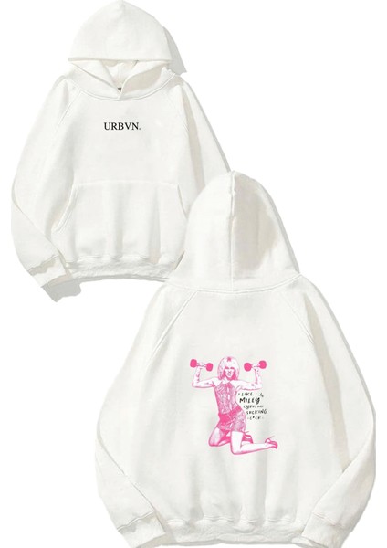 Like Miley Tasarım Baskılı Oversize Beyaz Kapüşonlu Sweatshirt