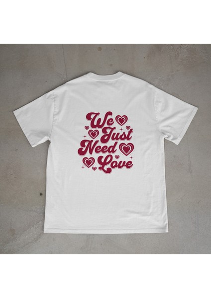 Needlove Tasarım Baskılı Beyaz Oversize T-Shirt