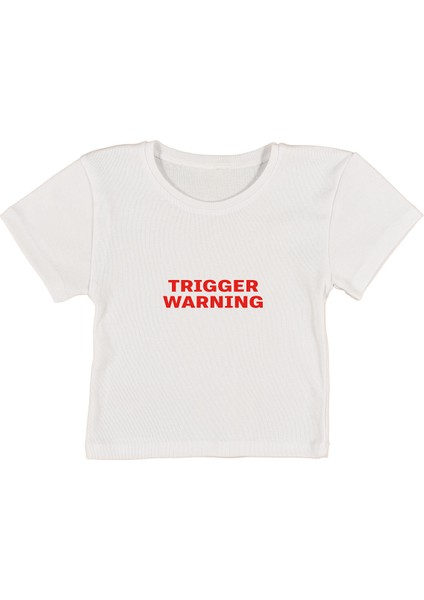 Trigger Baskılı Beyaz Crop Top