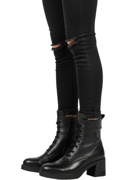 Kadın Hakiki Deri Siyah Kışlık Bot