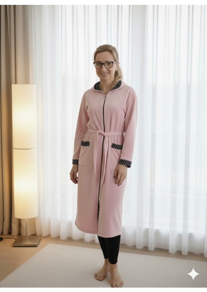 Fermuarlı Kışlık Polar Kumaş Kadın Sabahlık/gecelik