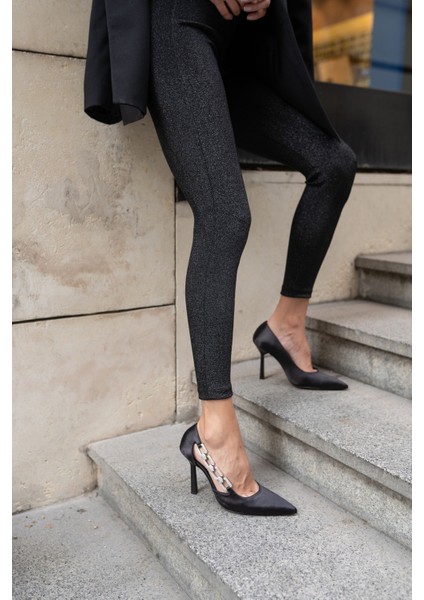 Viego Kadin Siyah Saten Topuklu Abiye Ayakkabi