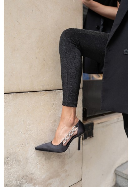 Viego Kadin Siyah Saten Topuklu Abiye Ayakkabi indirimleri