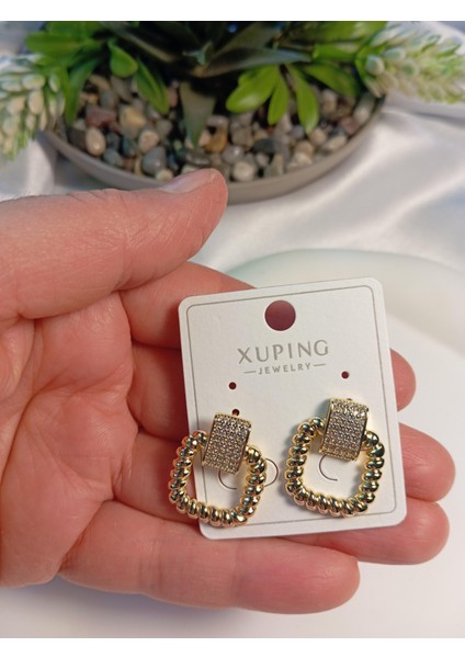 Kare Zirkon Taşlı Xuping Jewelry Vıp Küpe modelleri