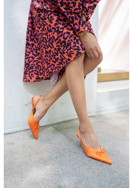 Babes Kadın Leopar Saten Özel Ökçe Topuklu Ayakkabi