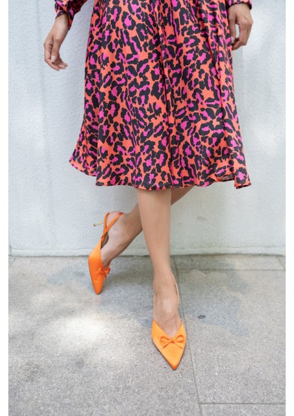 Babes Kadın Leopar Saten Özel Ökçe Topuklu Ayakkabi