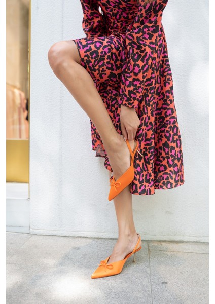 Babes Kadın Leopar Saten Özel Ökçe Topuklu Ayakkabi