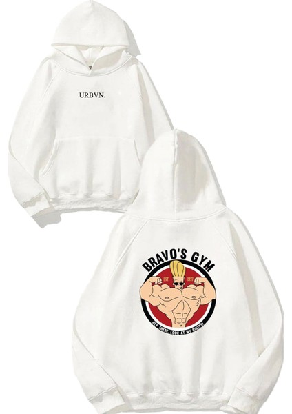 Bravo Tasarım Baskılı Oversize Beyaz Kapüşonlu Sweatshirt