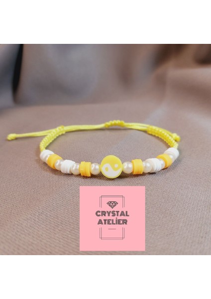 Sarı Ying Yang Makrome Bileklik – El Yapımı Unisex Örgü Makrome Bileklik – Şans ve Denge Sembolü Sarı Ying Yang Tasarım Bileklik - Enerji Denge Şans Bileklik - Ying Yang Bileklik