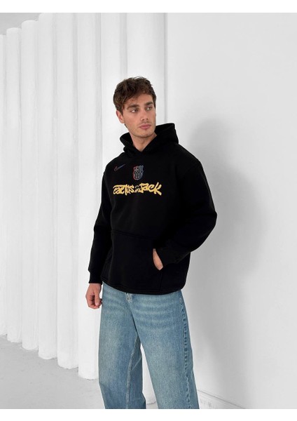 Fc Barcelona Logolu Ön Baskılı Kapşonlu Sweatshirt fiyatları