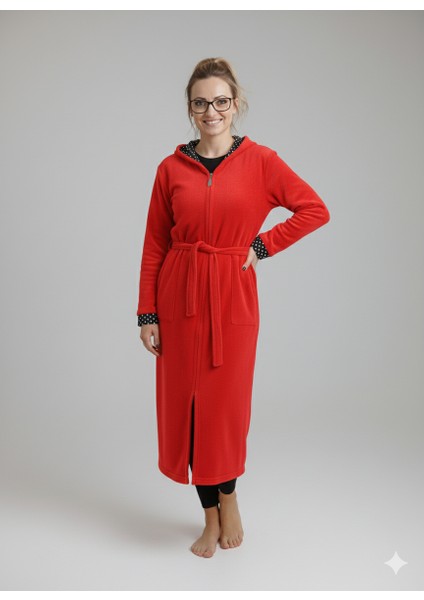 Fermuarlı Kışlık Polar Kumaş Kadın Sabahlık/gecelik