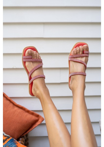 Jinx Kadin Mercan Gercek Deri Taşli Terlik modelleri