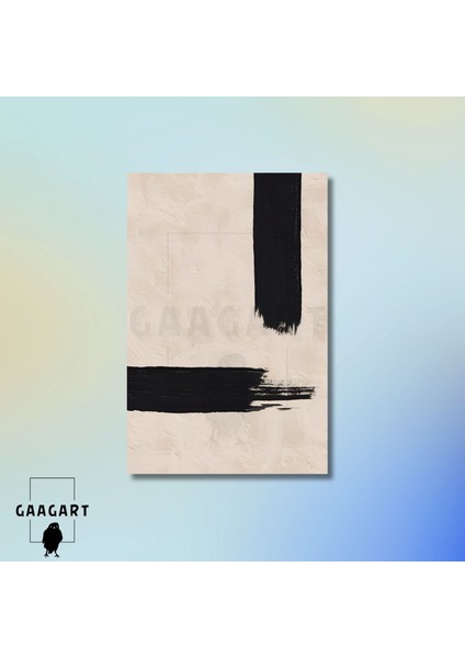 Tekli Dikey Kanvas Tablo Soyut Kremrengi Siyah Çizgi modelleri