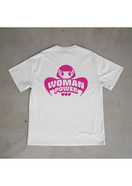 Woman Tasarım Baskılı Beyaz Oversize T-Shirt