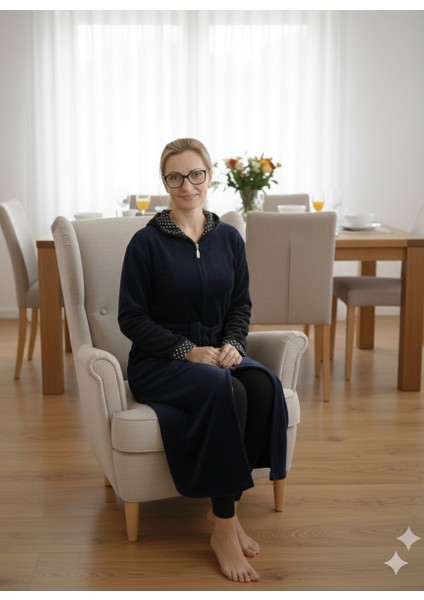 Fermuarlı Kışlık Polar Kumaş Kadın Sabahlık/gecelik