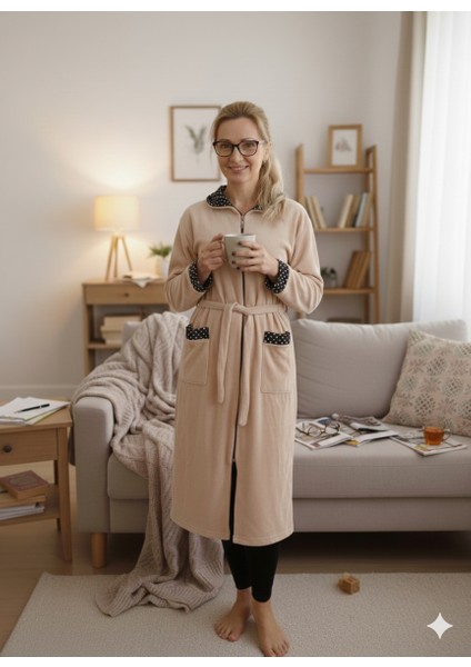 Fermuarlı Kışlık Polar Kumaş Kadın Sabahlık/gecelik fırsatları