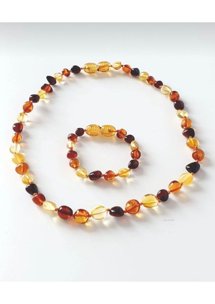 Damla Kehribar Bebek Kolye Bileklik Set