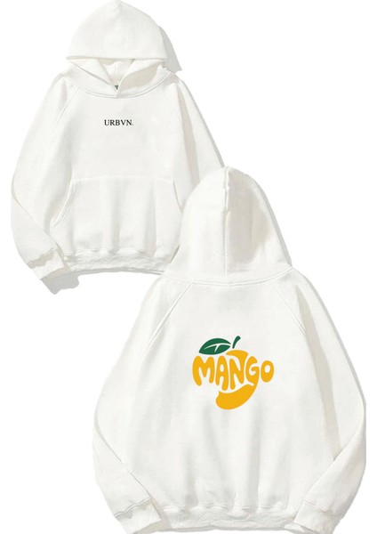 Mango Tasarım Baskılı Oversize Beyaz Kapüşonlu Sweatshirt