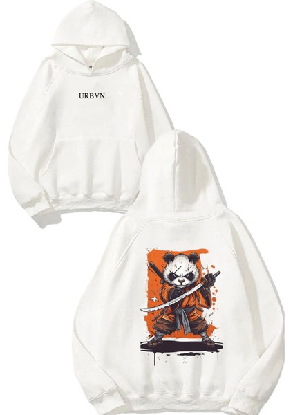 Kungfu Panda 1 Tasarım Baskılı Oversize Beyaz Kapüşonlu Sweatshirt