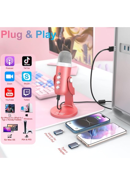 X66 USB Mikrofon – Stüdyo Kalitesinde Ses, Gürültü Engelleme ve Eko Kontrolü (Gaming, Podcast, Asmr, Streaming Için Pc/ps5/mac/ios Uyumlu) modelleri