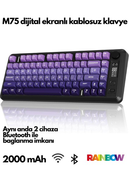 M75 Kablosuz Bt+2.4ghz OLED Tft Ekranlı Membran Reinbow Aydınlatmalı Gaming Oyuncu Klavye