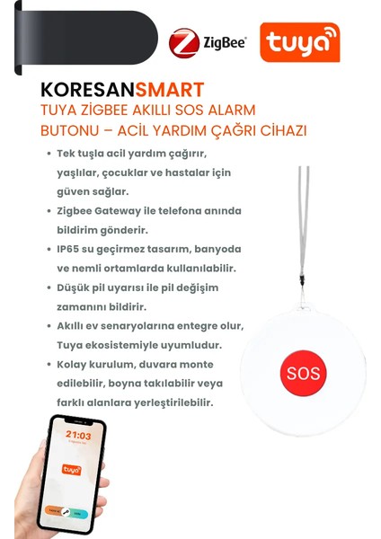Tuya Zigbee Akıllı Sos Alarm Butonu – Acil Yardım Çağrı Cihazı