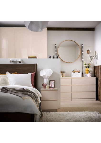 Malm 3 Çekmeceli Şifonyer Açık Turuncu Parlak Cila 80 x 78 cm indirimleri