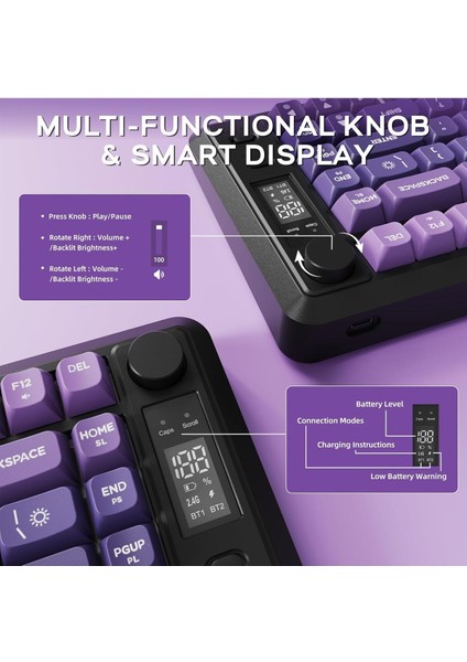 M75 Kablosuz Bt+2.4ghz OLED Tft Ekranlı Membran Reinbow Aydınlatmalı Gaming Oyuncu Klavye modelleri