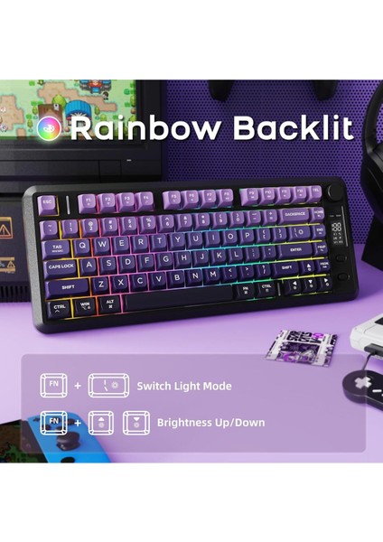 M75 Kablosuz Bt+2.4ghz OLED Tft Ekranlı Membran Reinbow Aydınlatmalı Gaming Oyuncu Klavye indirimleri