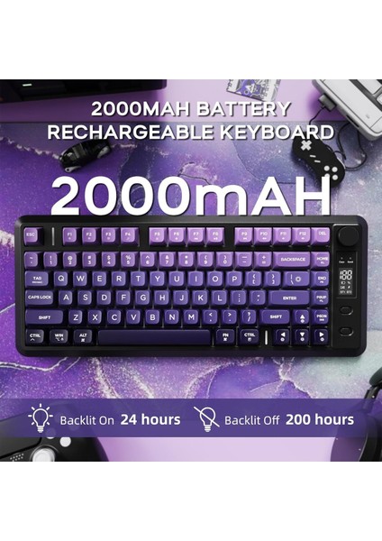 M75 Kablosuz Bt+2.4ghz OLED Tft Ekranlı Membran Reinbow Aydınlatmalı Gaming Oyuncu Klavye